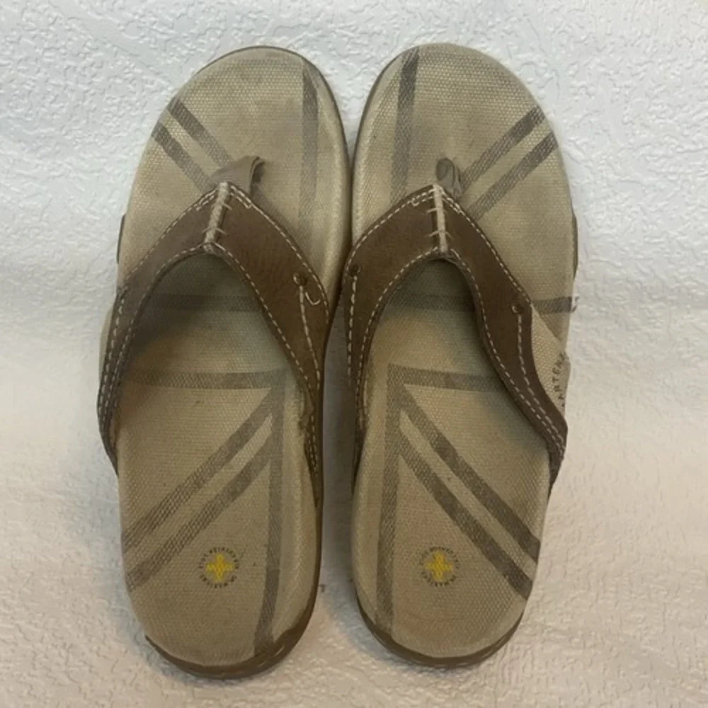 VTG Dr. Martins Lucio Brown Flip Flop Sandals Unisex M9/W10 China Leather/Canvas